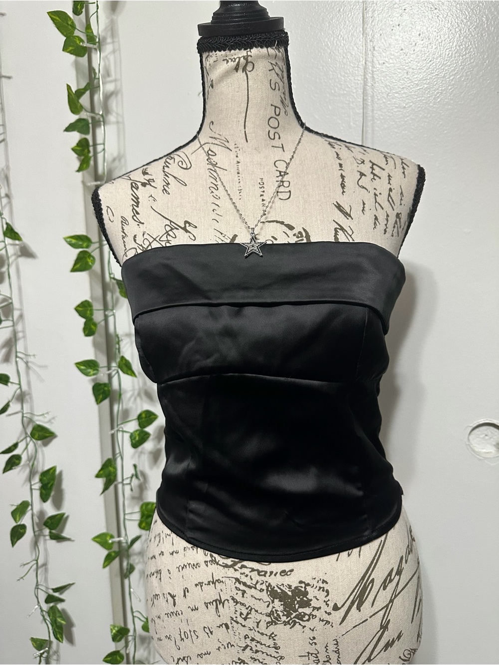 ed bliss Los Angeles Satin Black Smocked Strapless Top - M